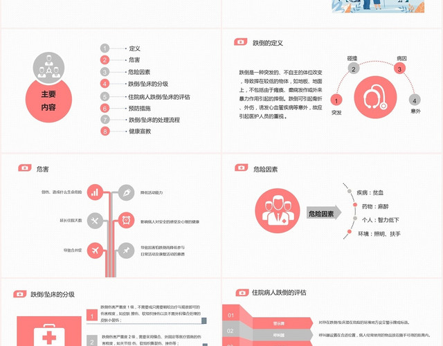 粉红护士跌倒护理查房预防跌倒坠床的护理PPT模板