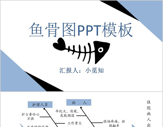 浅蓝色淡雅风鱼骨图PPT模板