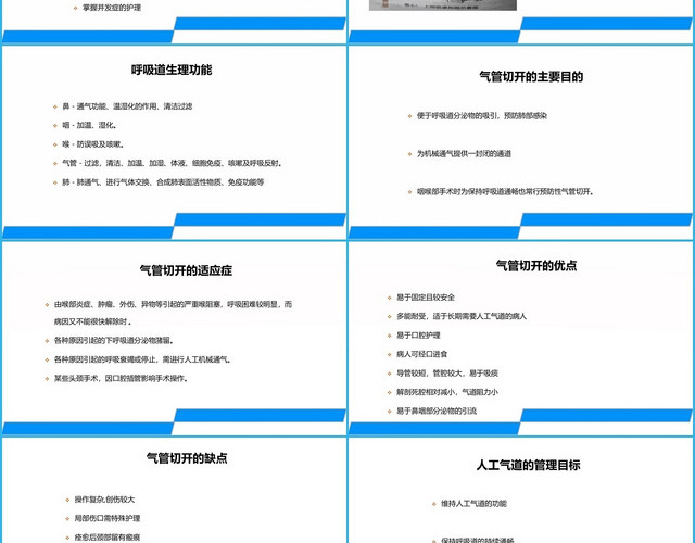 蓝白色简约气管切开护理查房相关医学知识介绍PPT模板