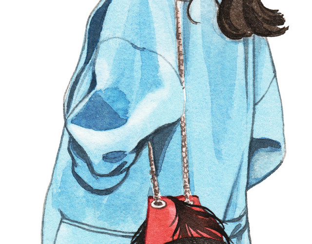 蓝色卡通街拍女人图片下载素材
