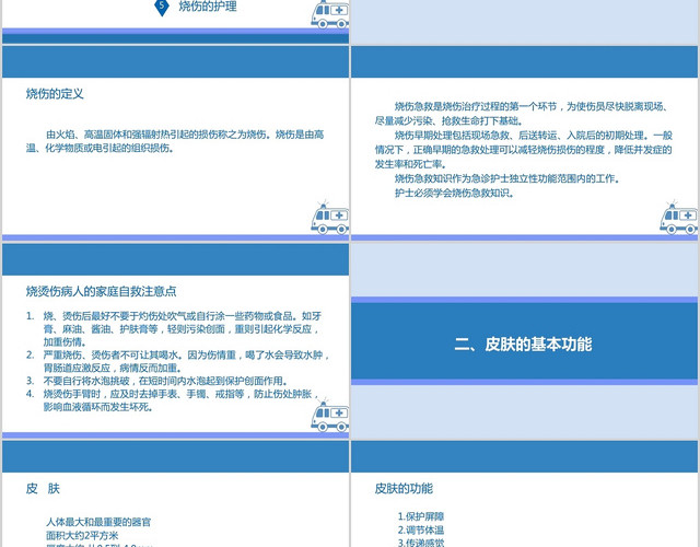 蓝色简洁风烧伤护理查房烧伤的急救护理PPT模板
