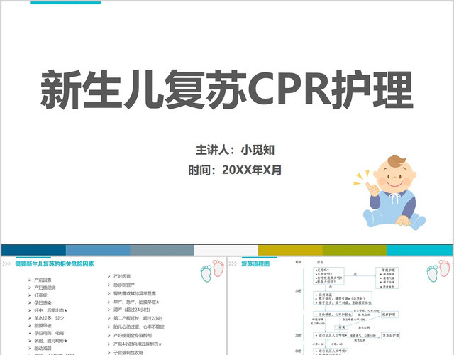 蓝色简约风医院儿科新生儿复苏CPR护理培训课件新生儿护理PPT课件