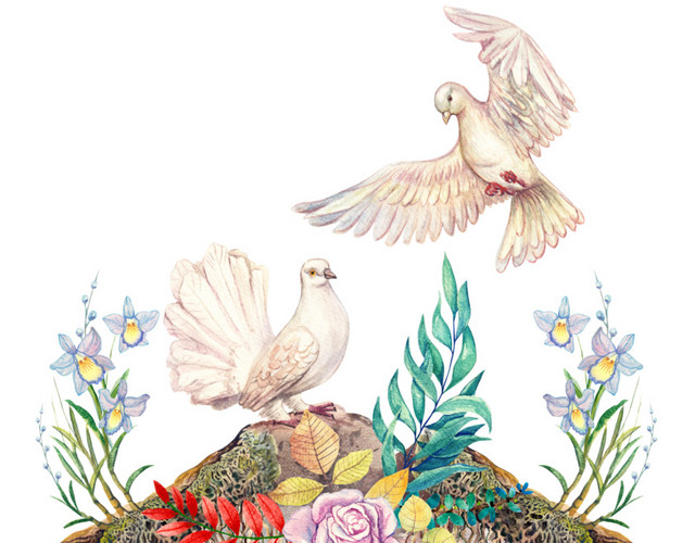 手绘花卉小鸟动物素材