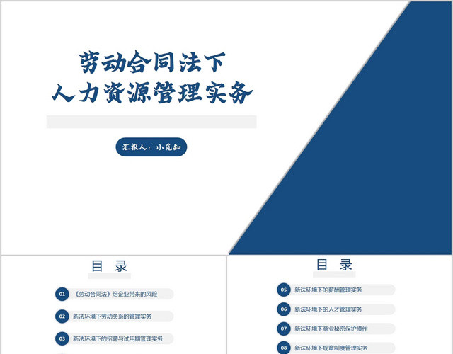 蓝粉色简约风工作报告劳动合同法下人力资源管理实务PPT模板