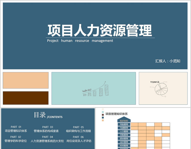 蓝色莫兰迪色简约风报告工作汇报项目人力资源管理PPT模板
