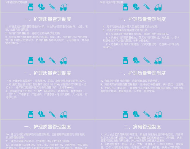 紫色商务护理查房制度十八项护理核心制度培训PPT模板