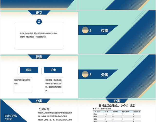 潘通蓝欧美风简洁大方分级护理制度医学介绍PPT模板