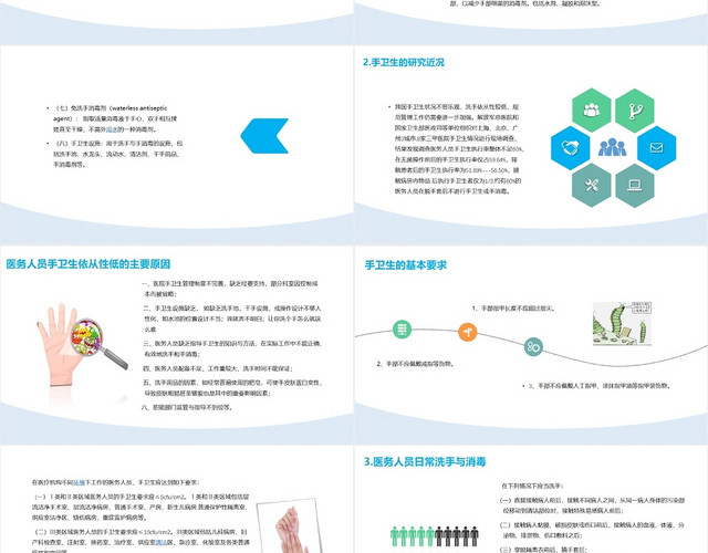 蓝色简约风手部卫生相关知识手卫生PPT模板