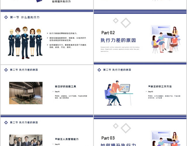 简约蓝色商务企业如何提升员工执行力知识介绍PPT模板