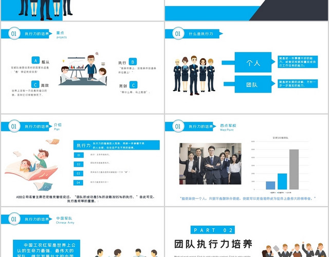 蓝色简约商务风企业团队执行力提升培训PPT模板
