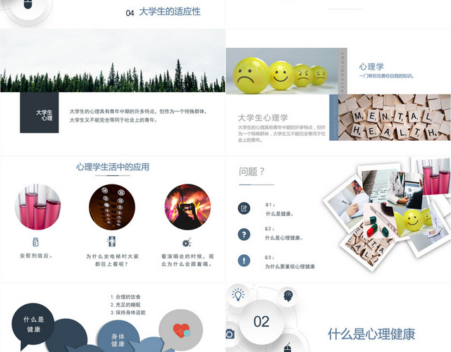 蓝灰色学术风心理健康大学生心理教育PPT模板