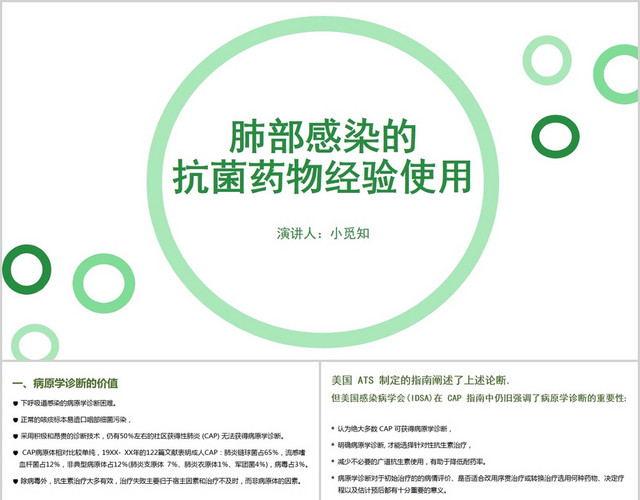 绿色简约风说课课件肺部感染的抗菌药物经验使用PPT模板