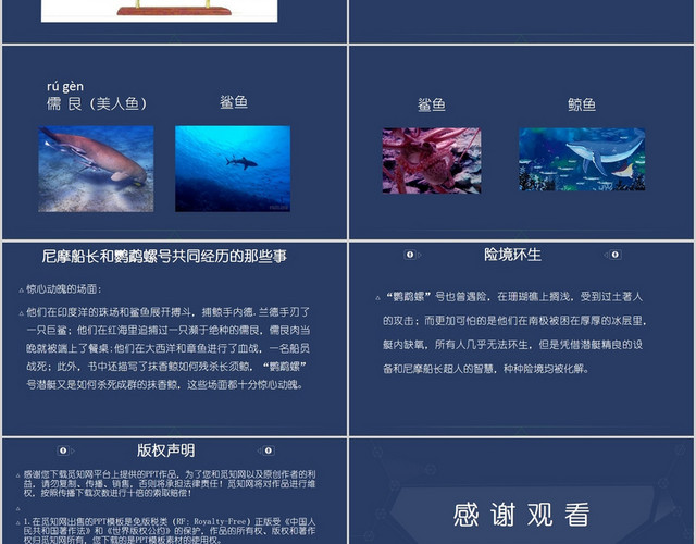 蓝色商务风说课课件海底两万里PPT模板