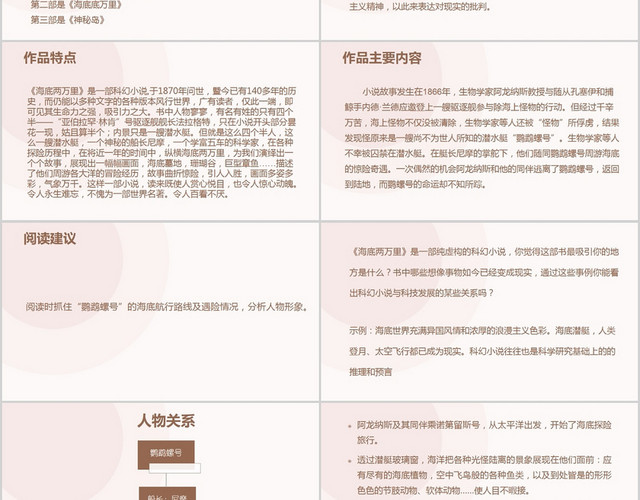 粉色简约风说课课件海底两万里PPT模板