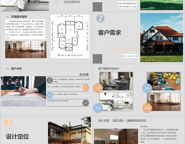 灰色商务风室内设计方案分析家装设计PPT模板