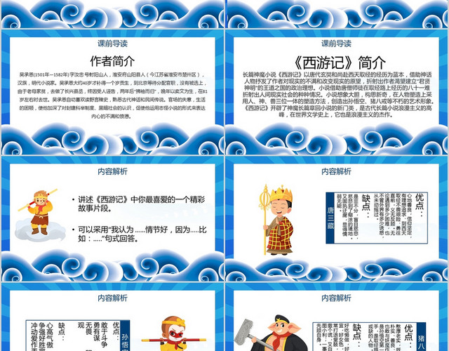 蓝色卡通西游记读书分享PPT模板