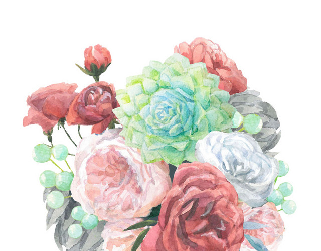 水彩彩绘鲜花花束设计素材