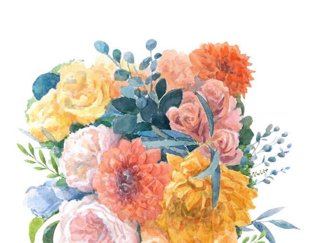 清新水彩鲜花花束设计素材