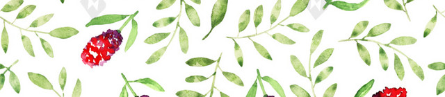 清新水彩花枝绿叶平铺素材