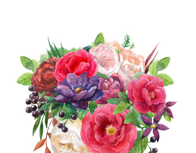 手绘水彩鲜花花束设计教师节素材