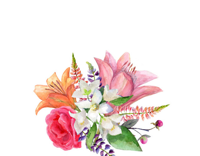 彩绘水彩百合花束教师节素材