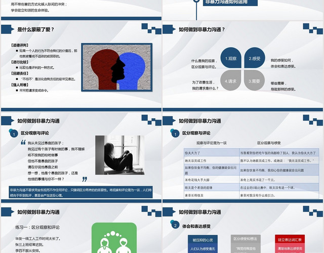 读书分享蓝色扁平非暴力沟通PPT模板