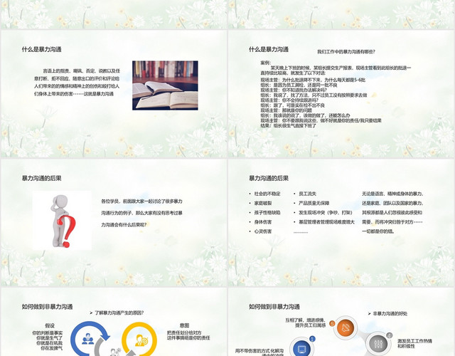 读书分享黄绿色清新风非暴力沟通非暴力沟通PPT模板