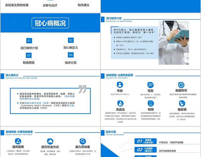 蓝色简约关注冠心病医疗课件PPT