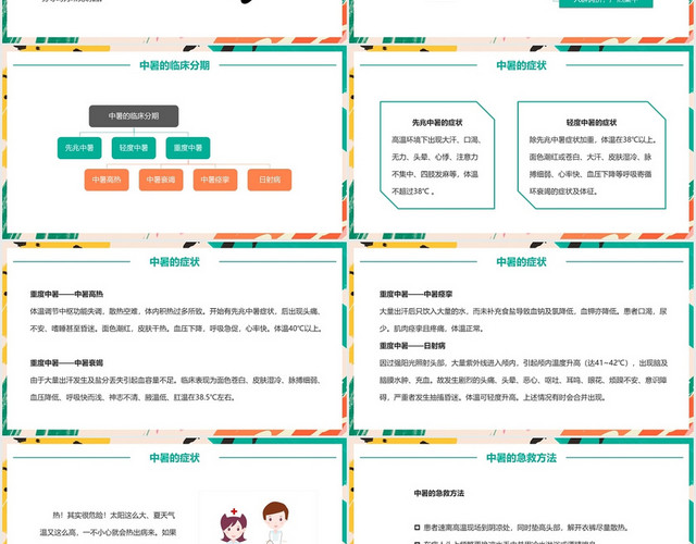 绿色简约风中暑护理查房夏季中暑PPT模板