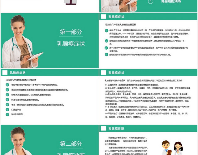 绿色扁平乳腺癌术后护理查房认识乳腺癌PPT模板