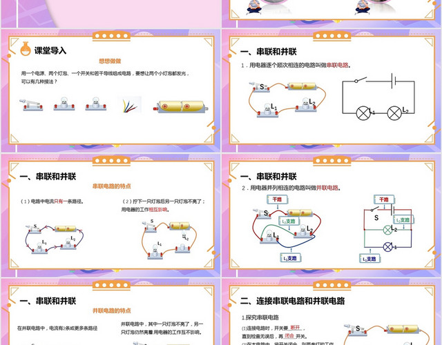 粉色卡通九年级物理电流和电路第3节串联并联电路PPT