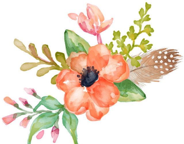 彩色清新植物手绘水彩插画