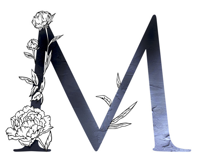 黑白创意花卉字母M设计素材