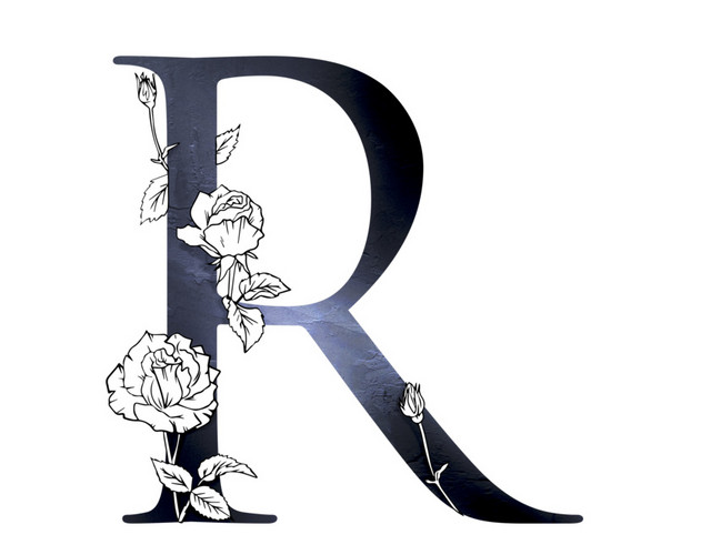 黑白创意花卉字母R设计素材