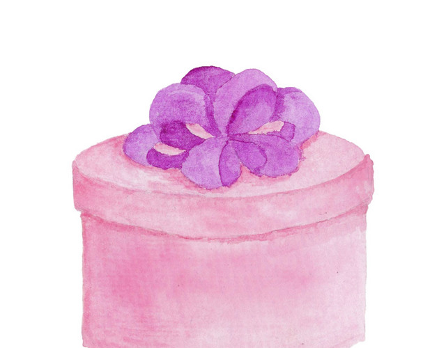 粉色清新礼物盒手绘水彩插画