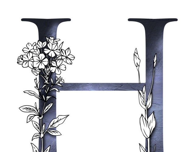 黑白创意花卉字母H设计素材
