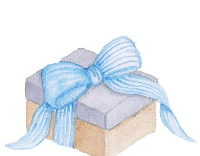 彩色清新礼物手绘水彩插画