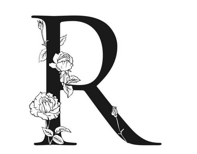 黑白创意花卉字母R设计素材