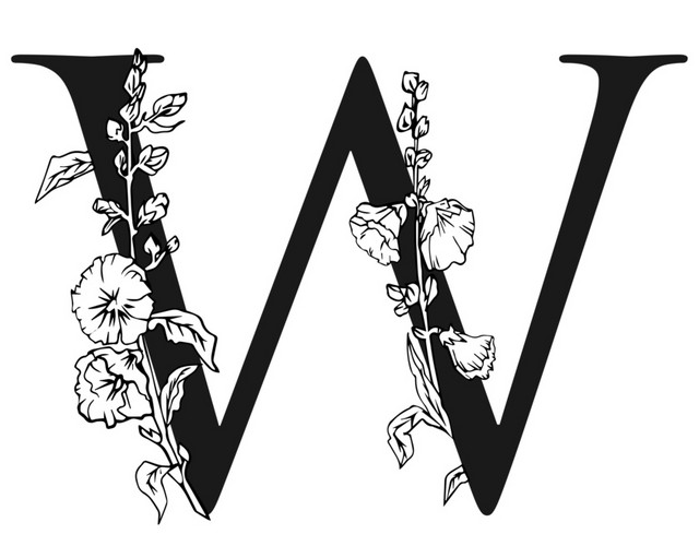 黑白创意花卉字母W设计素材