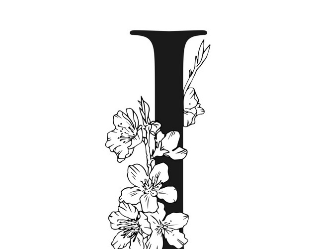 黑白创意花卉字母I设计素材