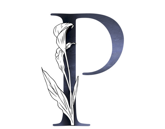 黑白创意花卉字母P设计素材