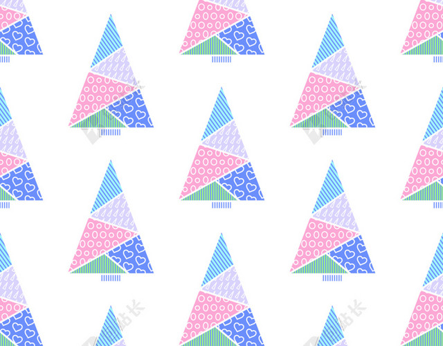 彩色卡通几何树插画背景素材