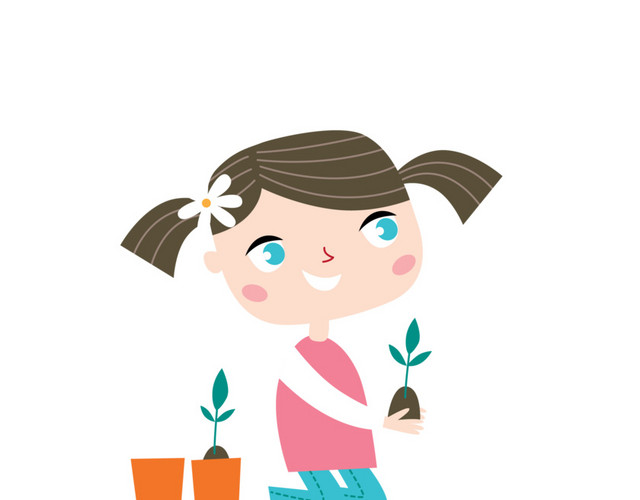 彩色卡通儿童栽植扁平插画素材