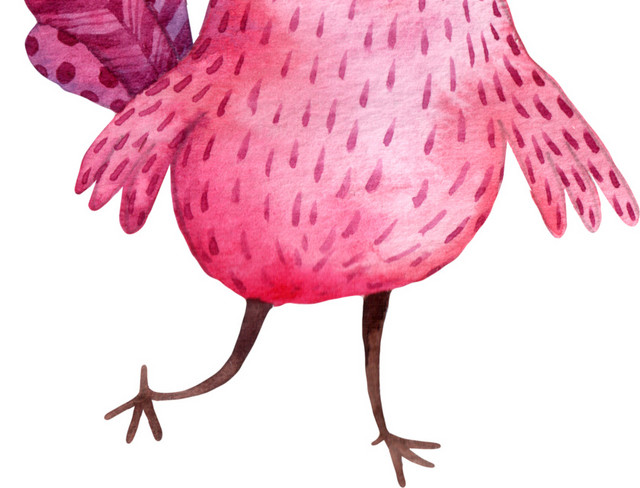 粉色卡通小鸟水彩插画