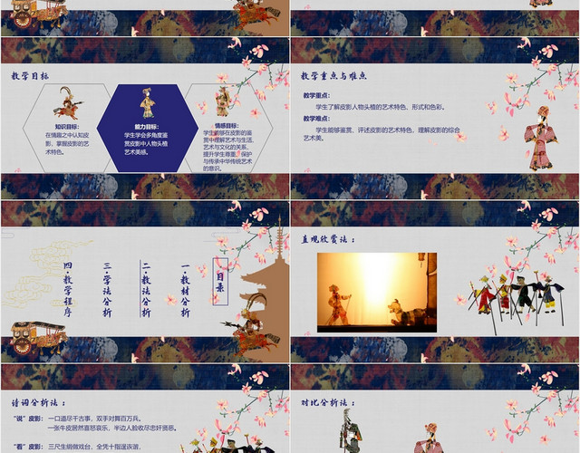 蓝色中国风非物质文化遗产有趣的皮影PPT模板