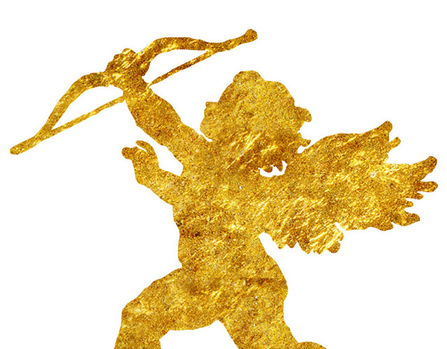 金色卡通手绘丘比特剪影矢量图片