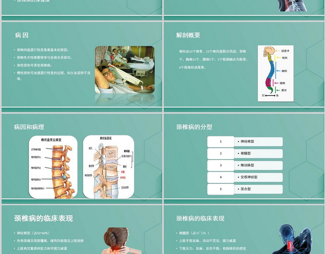 绿色清新护理教学查房颈椎病及保健操培训PPT模板