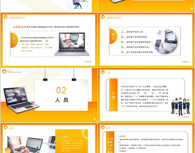 黄色渐变人机料法环最全管理方法相关知识培训PPT模板