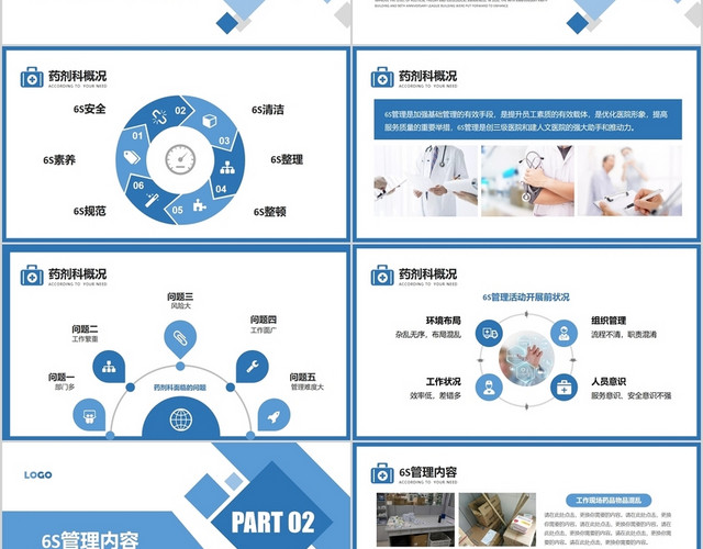 蓝色医疗简约医院6S管理成果汇报PPT