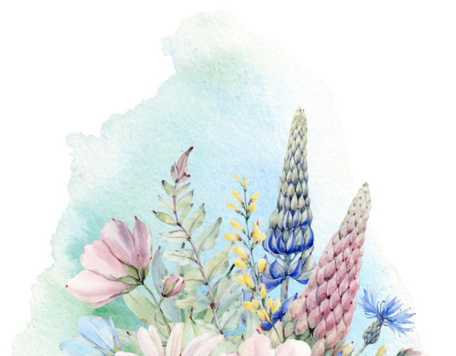 铁壶鲜花插画素材